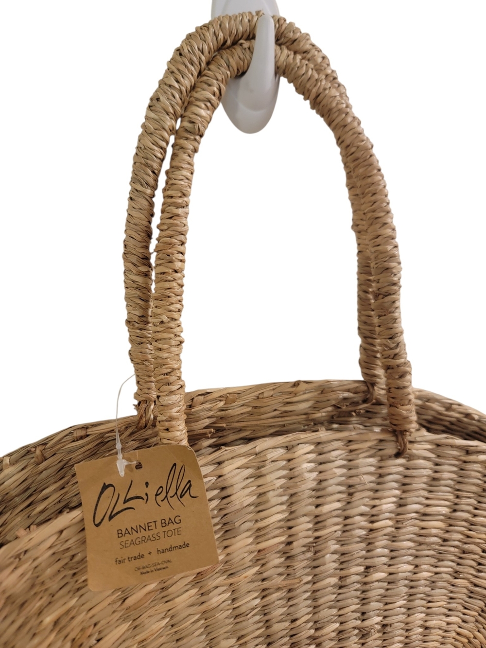 Handmade Seagrass Beach Tote Bag Fair Trade Woven Straw Ollie Ella NWT Large - Picture 3 of 4